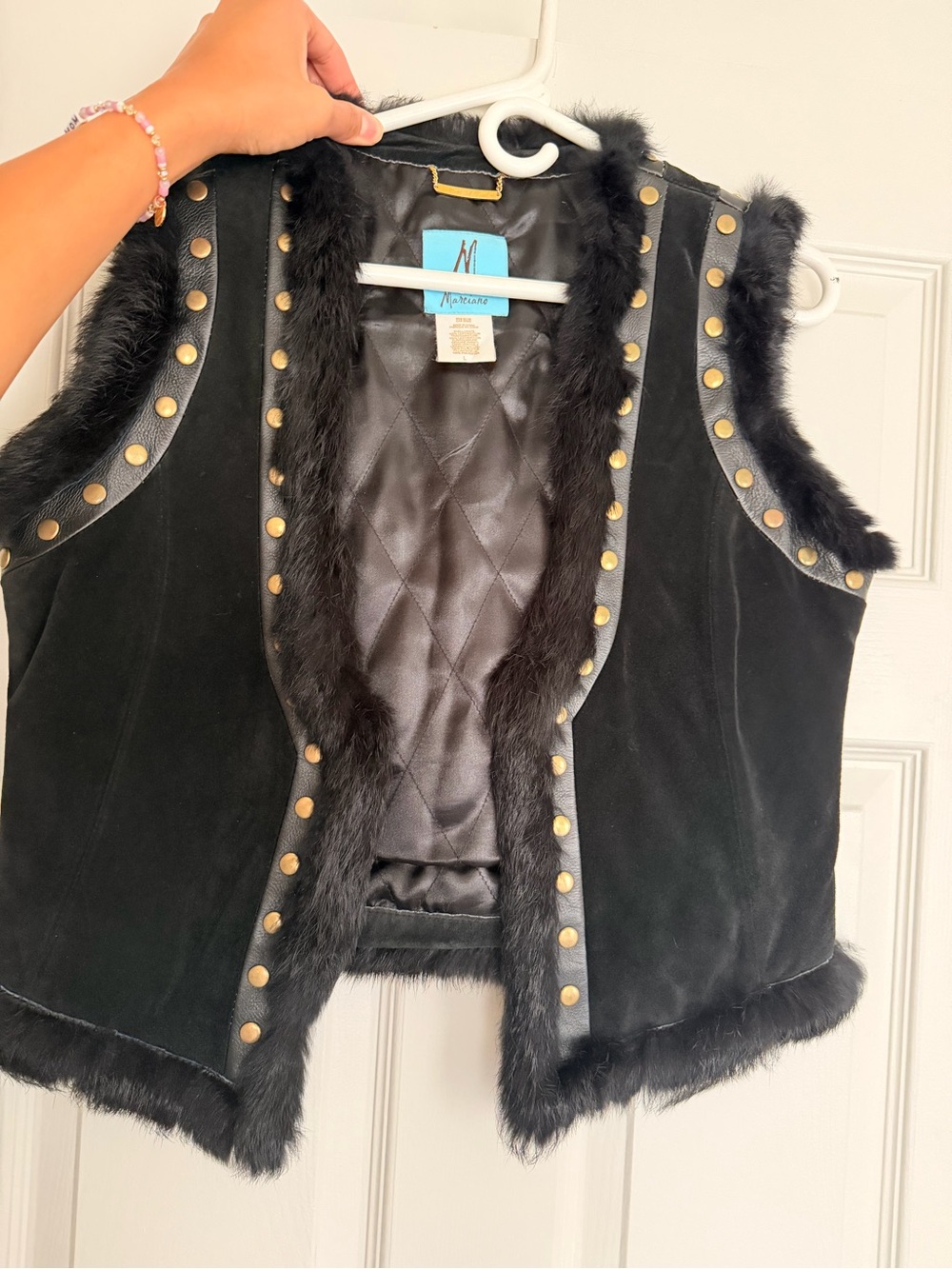 Marciano Black rabbit-Fur Trim Suede Vest